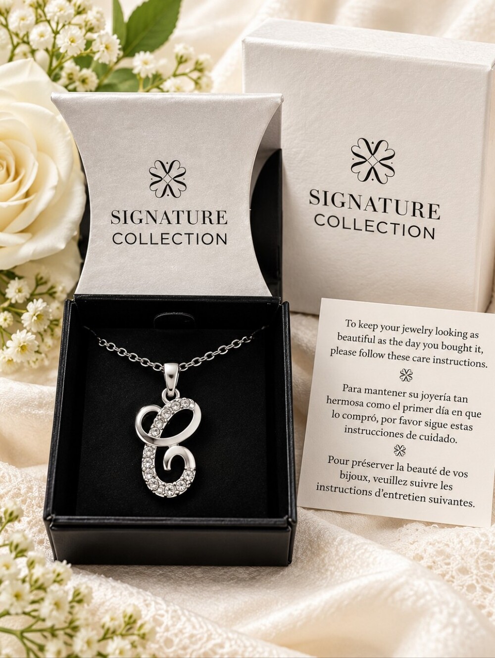 Avon Script Letter C Crystal Initial Pendant Necklace NIB